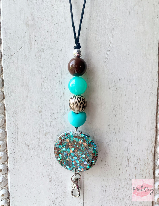 Turquoise & Brown Personalized Lanyard
